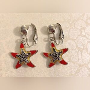 Hand Crafted Red and Gold Starfish Clip-On Earrings